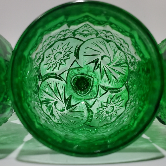 (4☘️) Vntg "Buzz Saw" Uranium 💚& Carnival Green Goblets Double Shot Degenhart - Picture 10 of 15